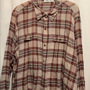 CATO WOMAN 18/20 GAUZE BRN/TAN PLAID BLOUSE